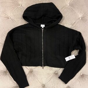 L.A. Hearts by PacSun Black Ribbed Knit Zip-Up Hoodie Sweater– Size S (NWT)